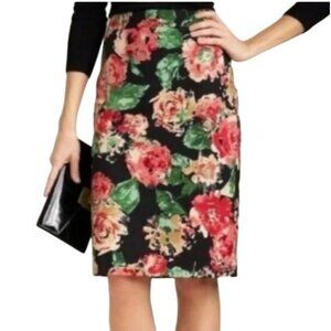 Talbots Black Floral Bold Flower Cotton Contemporary Pencil Skirt Size 4 NEW $99